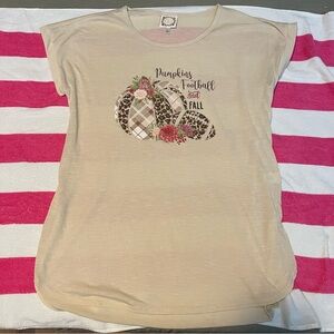 TrueSelf Pumpkins Football & Fall Cap Sleeve Rounded Hem Graphic T Shirt Large